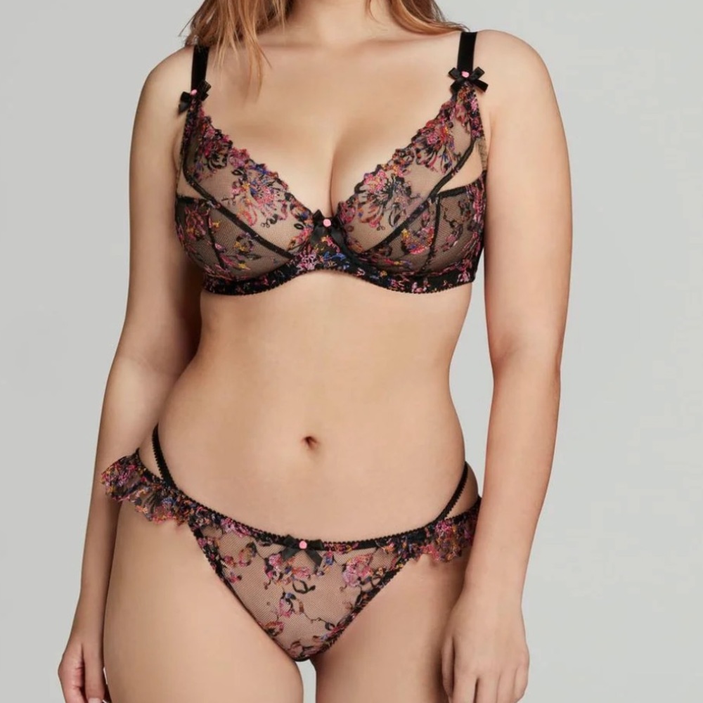 Agent Provocateur Leisha Bra & Panties Set Floral 34DD Size 6 (3AP) NWT Gift Box